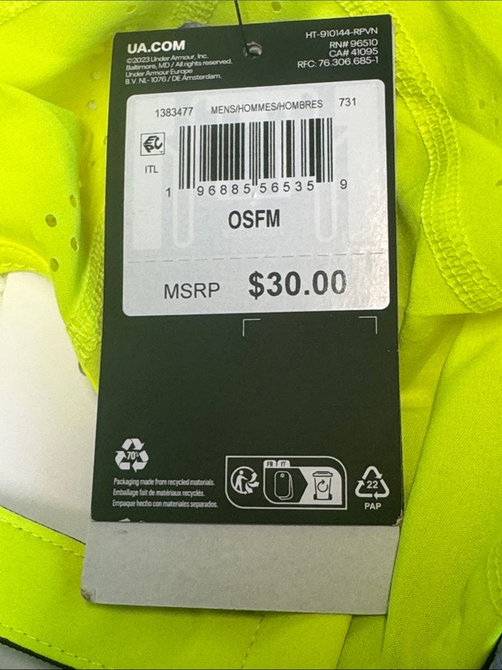 UNISEX Under Armour High-Visibility Neon Yellow Running Cap - Picture 9 of 14
